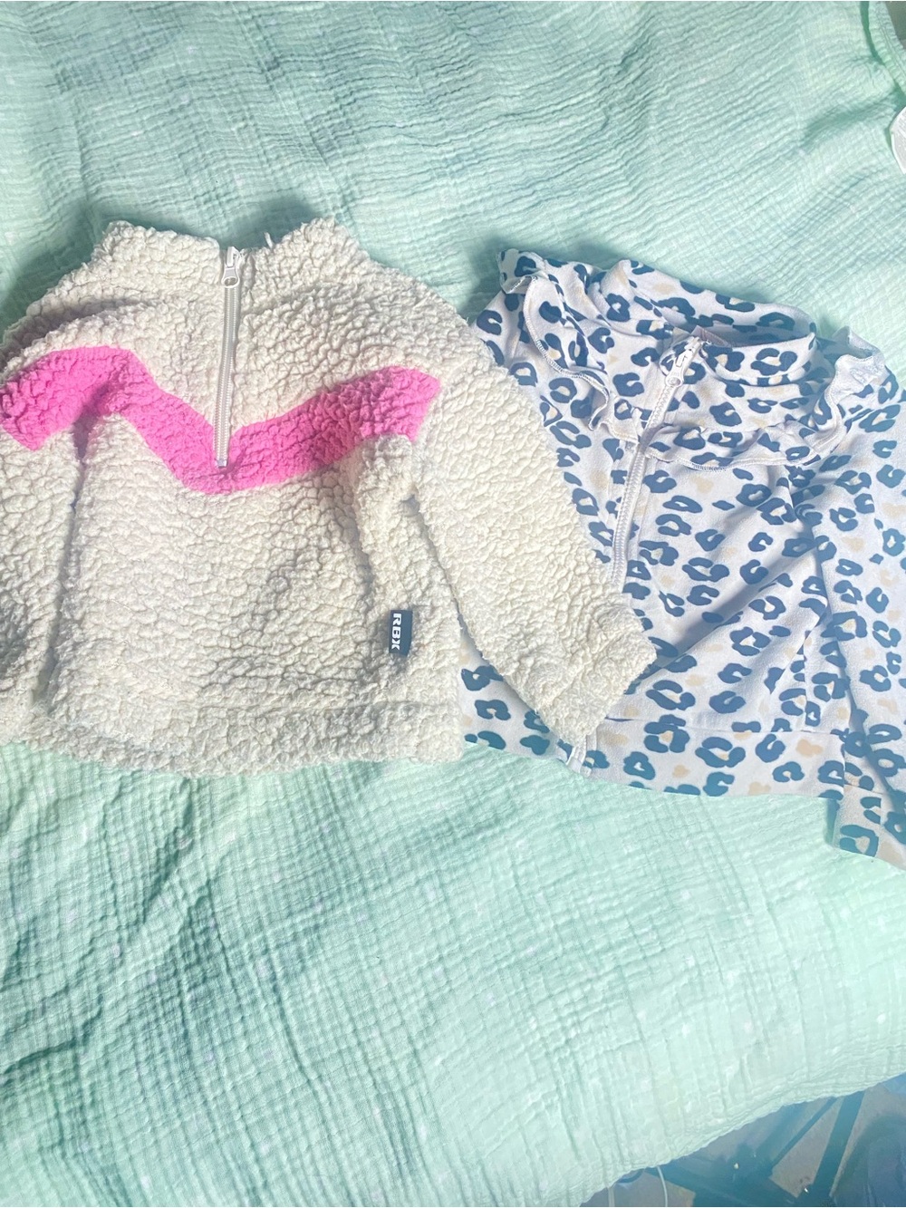 REI Kids Cream Sherpa Pullover with Pink Accent & Leopard full zip
